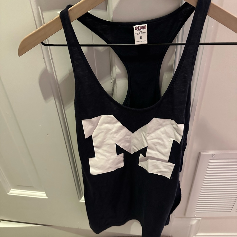 PINK Victoria's Secret Navy Tank Top with White 'M' for Michigan
